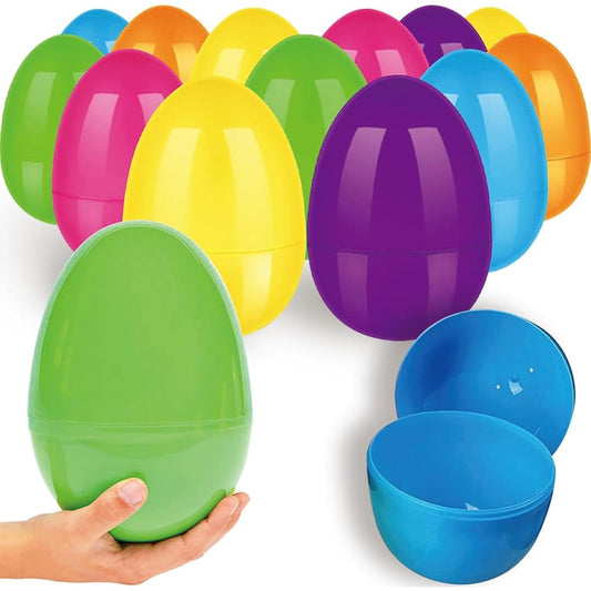 12 Jumbo Plastic Easter Eggs 6 Inch Fillable Colorful Bright Easter Eggs in 6 Assorted Colors, Easter Surprise Egg Toys, Easter Egg Hunt, Easter Basket Stuffer Fillers, Easter Party Favors