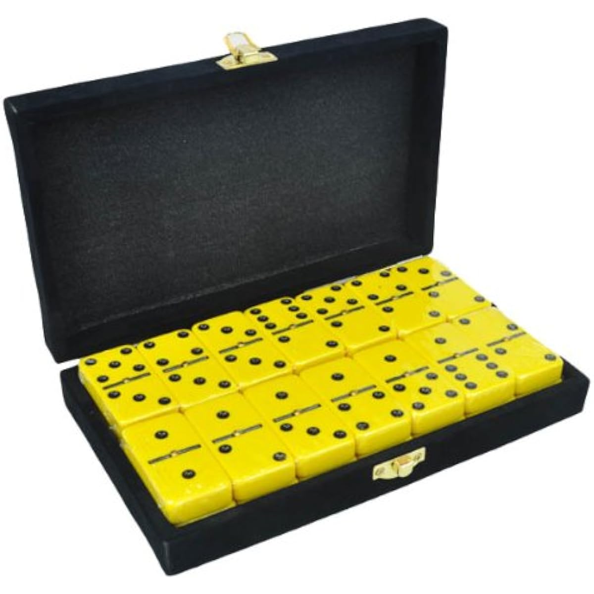 Domino Double 6 Yellow Jumbo Tournament Professional Size with Spinners in Elegant Black Velvet Box.