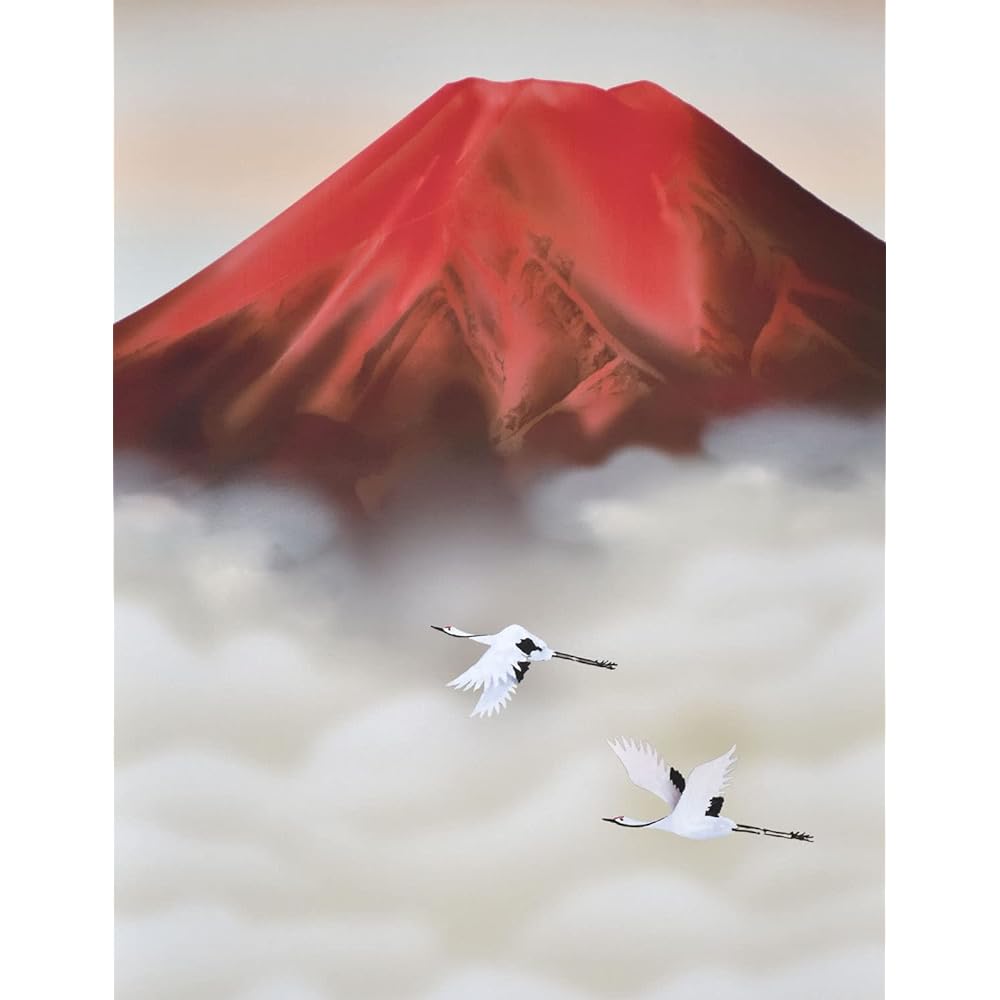 Sunny Town Gallery Hanging Scroll, Year-round, Landscape Painting, Red Fuji Twin Cranes, Saiyu Udagawa, Shakusan, Width 44.5 x Height 164cm