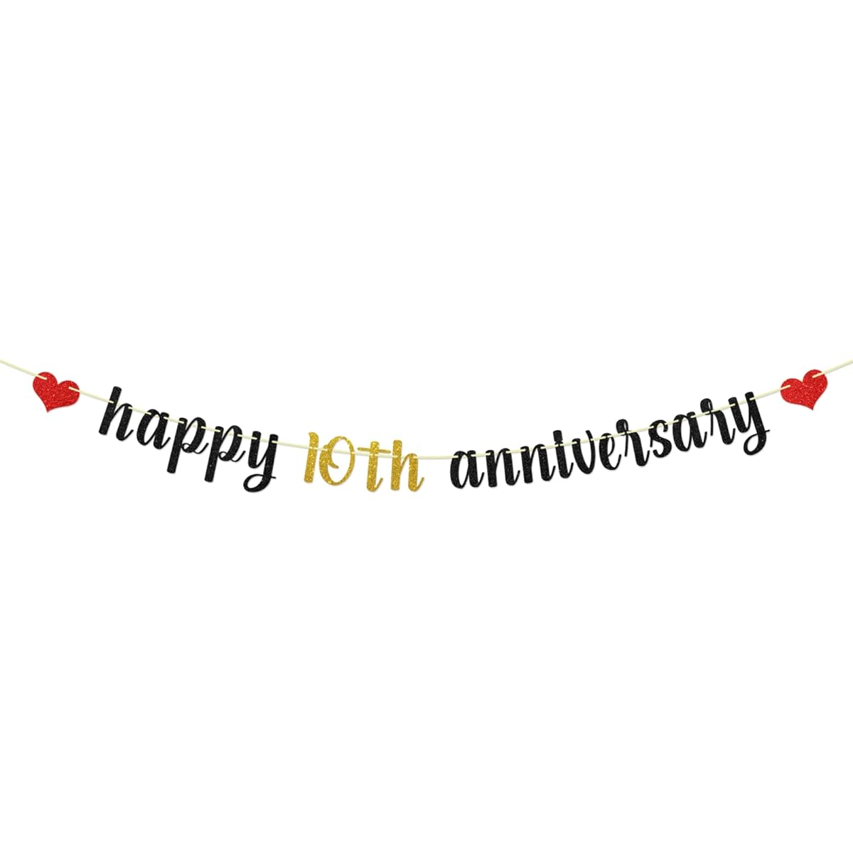 Maicaiffe Happy 10th Anniversary Banner - 10th Wedding Anniversary Party 10th Anniversary Party 10th Anniversary Birthday Party Decorations (10 Years Old)