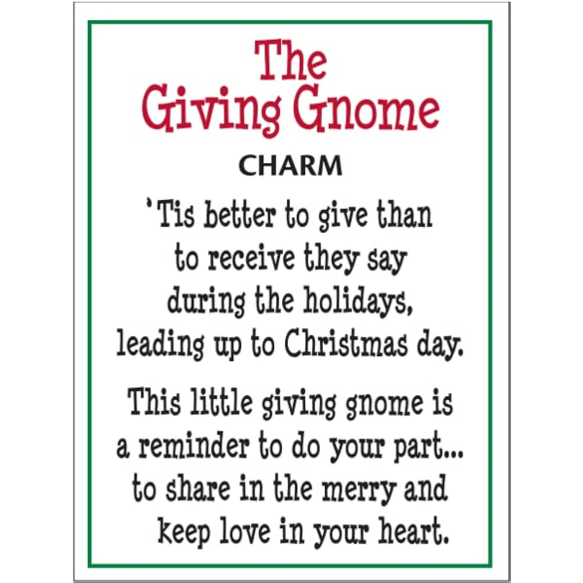 Ganz The Giving Gnome Holiday Gnome ~ Gift Gnome Charm with Pocket Card