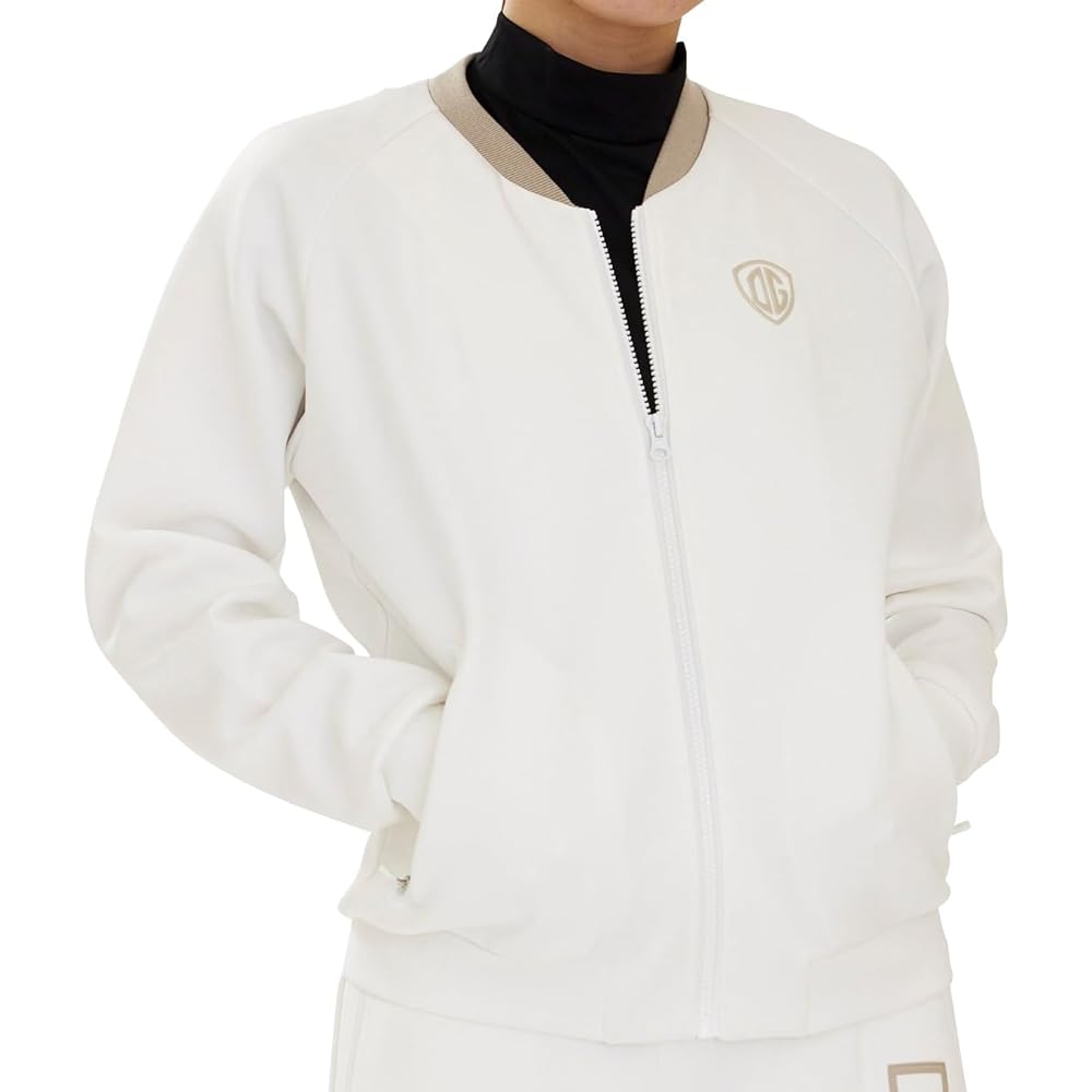 [Delsol] 7755 Cardboard Knit Logo Blouson WH White Blouson Golf Golf Wear Women's Delsol White S M~L L~LL 3L Small Large Size Loose Stretch Spring