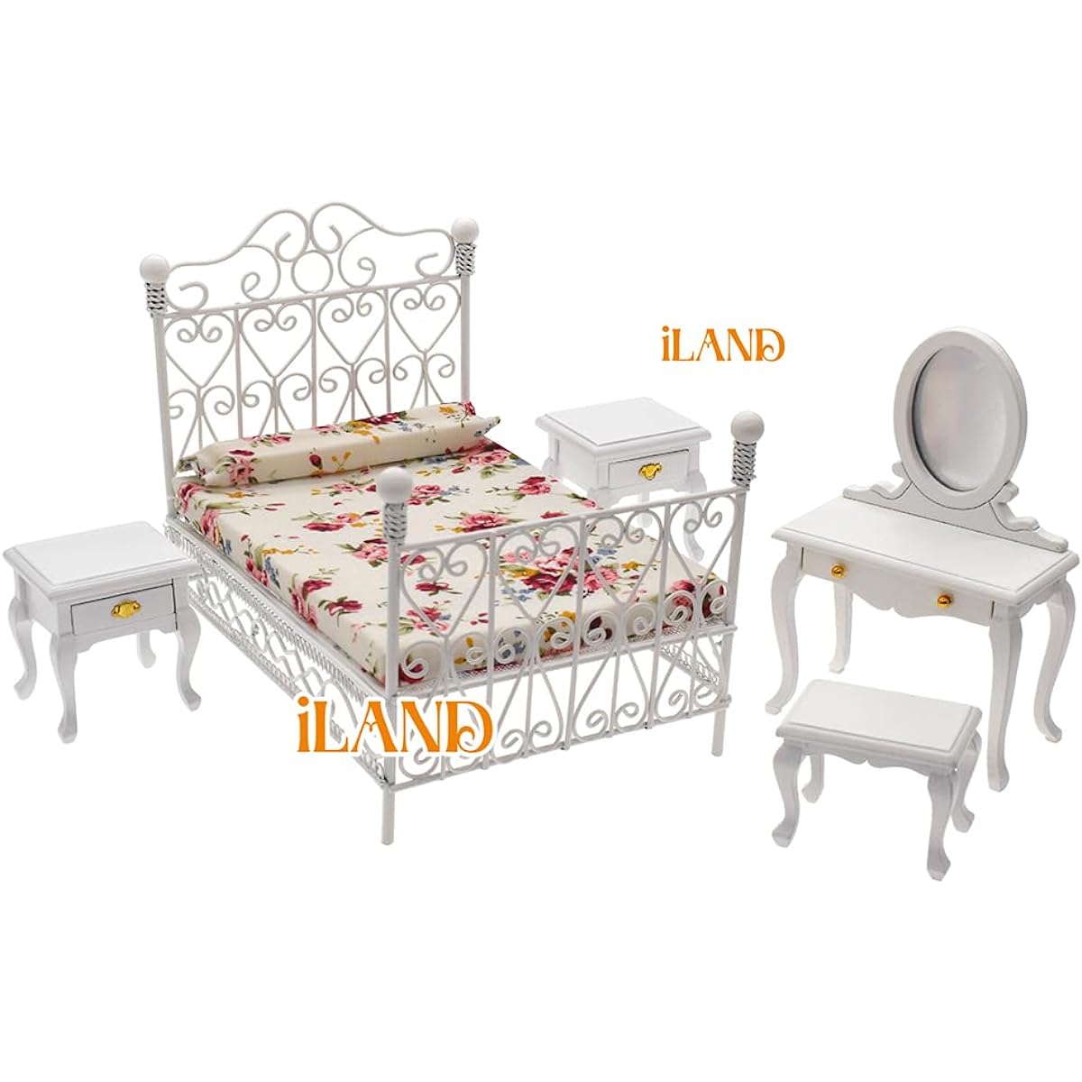 iLAND Victorian Dollhouse Furniture Set for Vintage Dollhouse Bedroom (White)