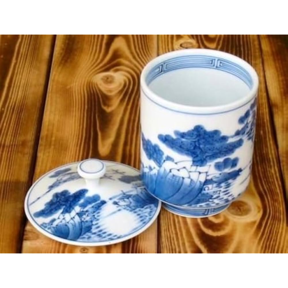 Hot water cup with lid, large, extra large size, stylish, Arita ware, Hasami ware, landscape, extra large, Yumi tea bowl, made in Japan *Quite a large teacup, similar to a sushi tea cup