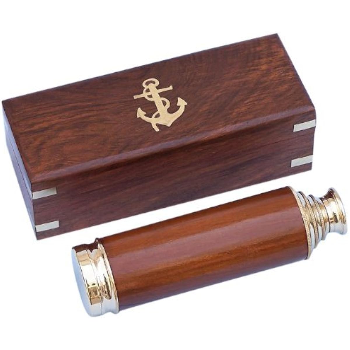 Thor Nautical Captain's Brass/Wood Spyglass Telescope with Rosewood Box, 38cm , Brass