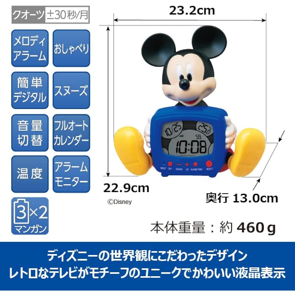 Seiko Clock Alarm Clock Table Clock Digital Talking Alarm 229 x 232 x 130mm Disney Mickey Mouse FD485A Blue