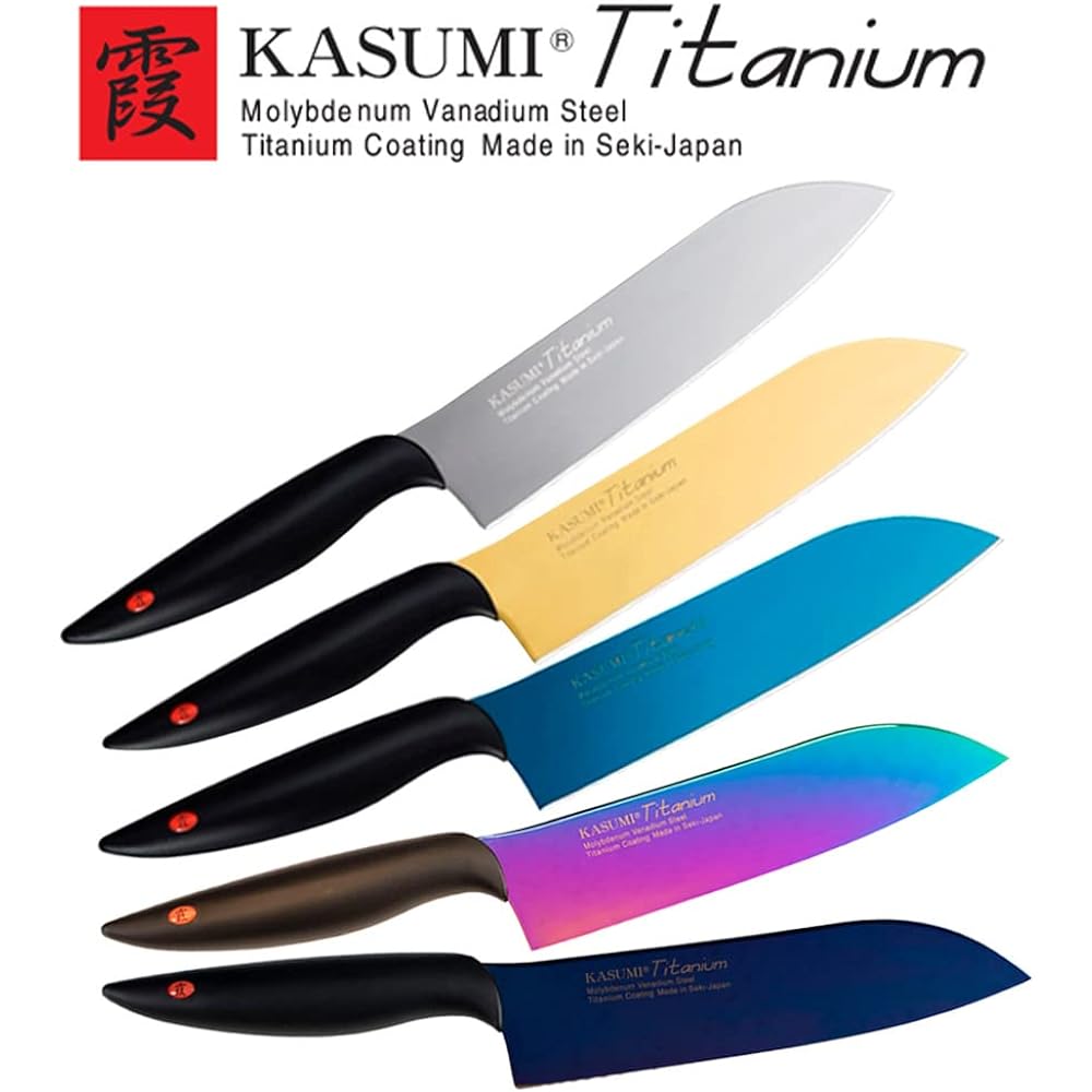 SUMIKAMA Kasumi Knife Titanium Coating Santoku Knife Made in Japan 18cm All Purpose Knife Rust Resistant Sharpness Color Opal Made in Seki City KASUMI 22018/RA