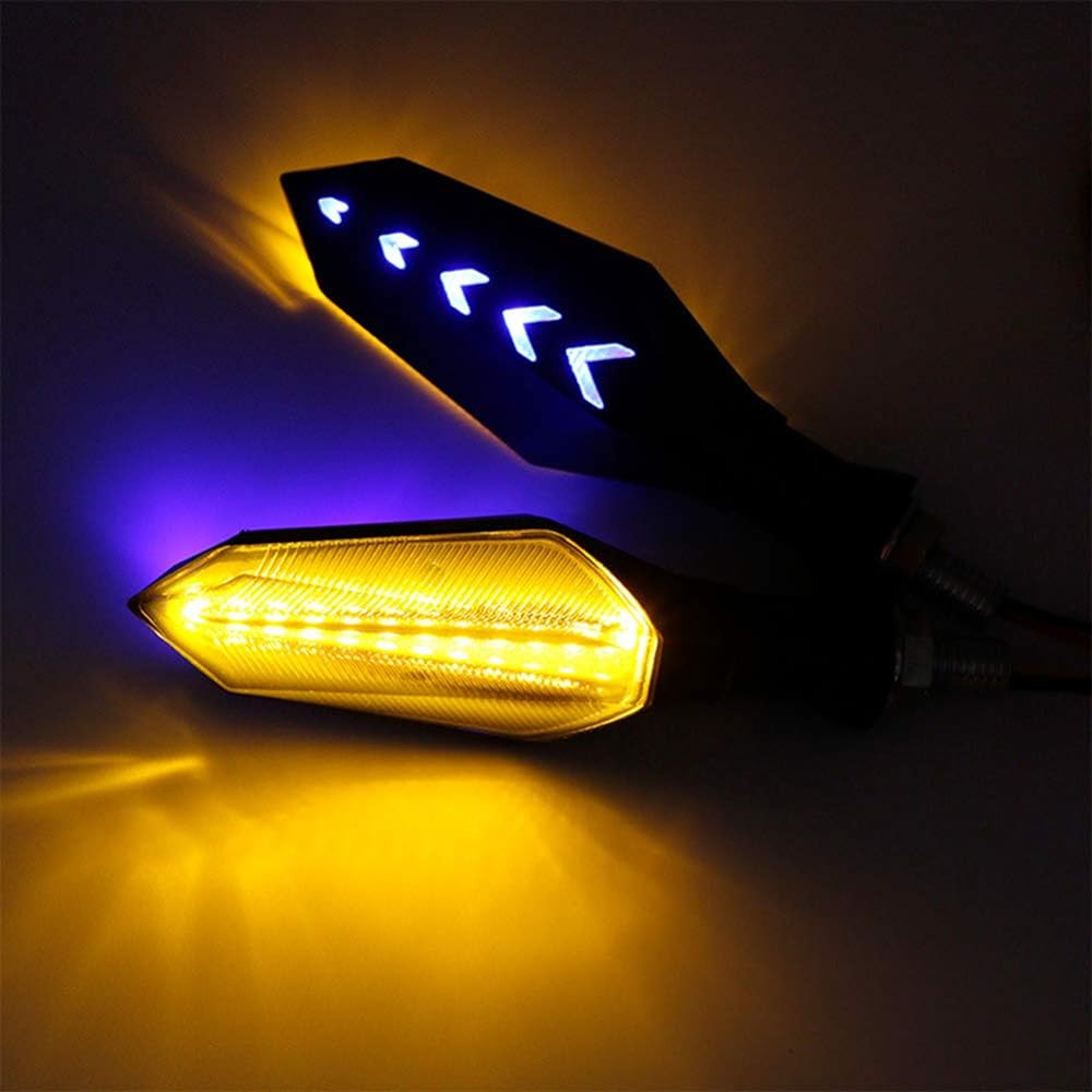 BessieSparks Turn Signal Lights 2pcs 8mm Universal Motorcycle 17LED Flashing Lamp Flowing Indicator Amber and Blue
