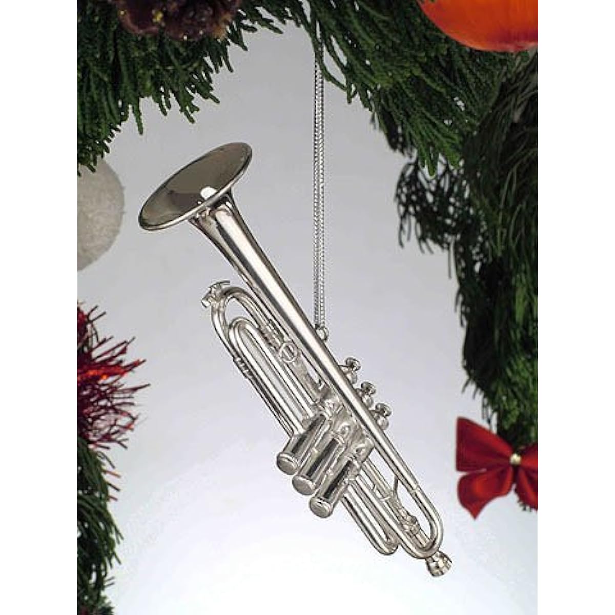 Silver Music Box Trumpet Instrument Ornament