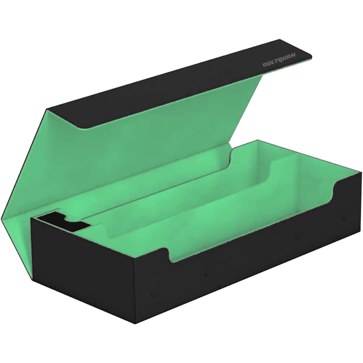 Premium Card Game Deck Storage Box and Playmat Case - Holds Over 550 Double Sleeve Cards - YugiOh/MTG Card Case - Game Card Box with Mat Case and Removable Compartment (Black-Light Green)