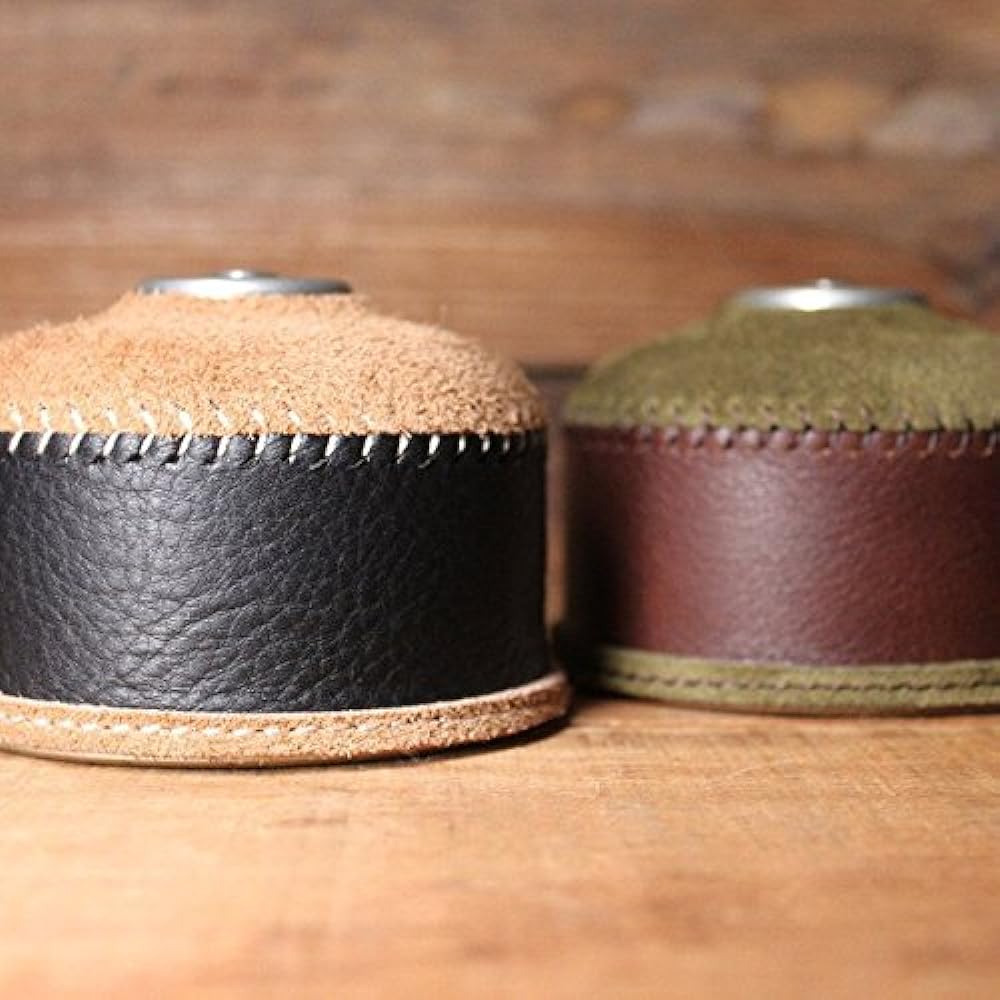 What will be will be Oil leather & suede OD gas can cover small 110g can equivalent (black x mocha brown leather x ecru stitching)
