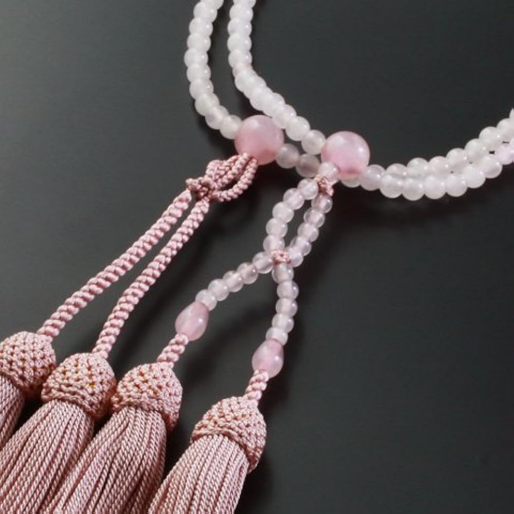 Kyoto Buddhist Altar Hayashi Prayer Beads Jodo Shinshu Eight Size Rose Quartz (For Women) Official Ceremony [Bead Bag Set] SW-068 Kyoto Prayer Beads