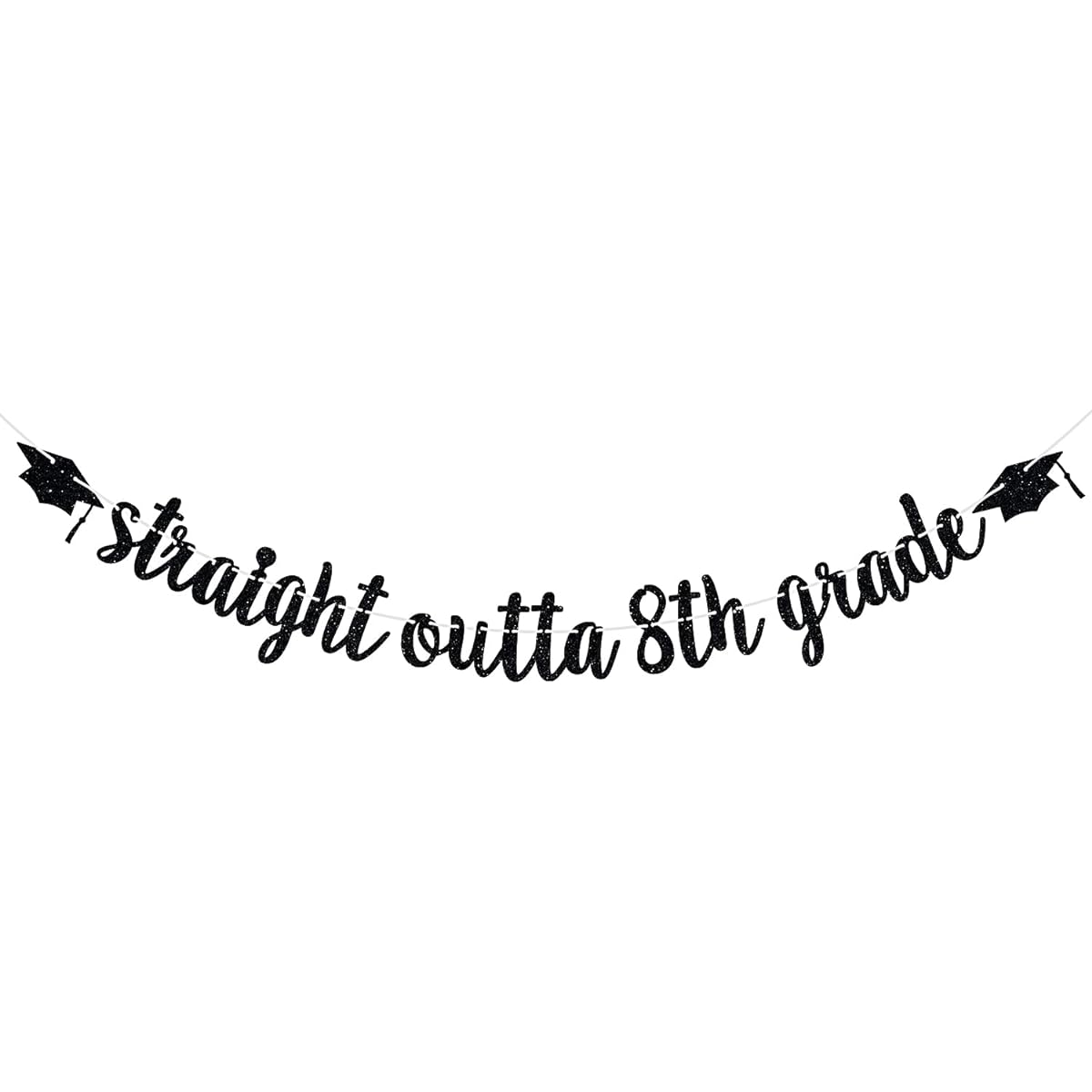 Straight Outta 8th Grade Banner, 8th Grade Graduation Decorations, Congratulations to the Class of 2023, Graduation Party Decorations, Black Glitter