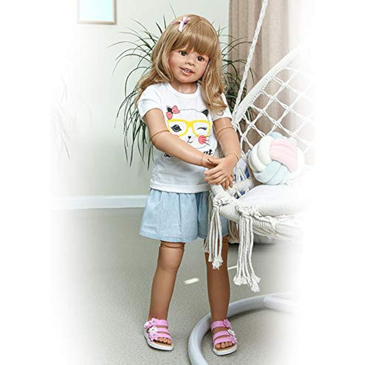 Angelbaby Giant Reborn Doll 39inch 98cm Hard Vinyl Full Body Realistic Standing Toddler Girl Blonde Hair Baby 2 Years Old Children's Clothes Model
