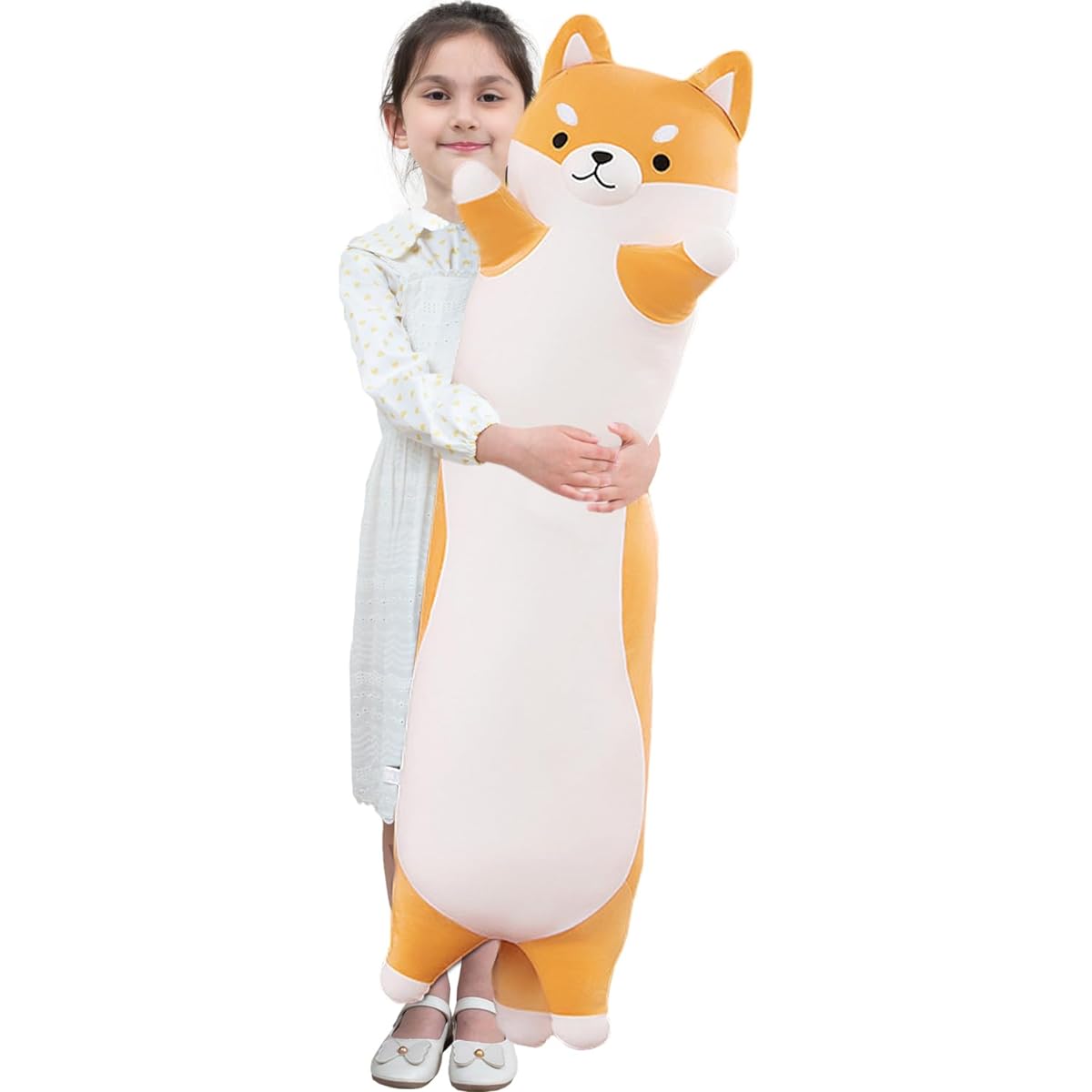 Kekeso Long Shiba Inu Stuffed Animal Giant Plush Toy Dog Sleeping Pillow Corgi Plush Toy Pillow Cartoon Soft Dog Hugging Pillow for Kids Birthday Valentine's Day Christmas (Yellow, 130cm/51.18inch)
