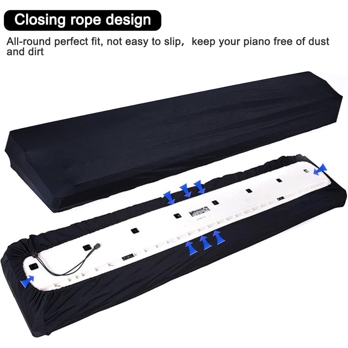 lyfLux Digital Piano Keyboard Dust Cover for 88 Keys Digital Piano Keyboard Dust Cover with Elastic Cord Lock Clasp (Black)