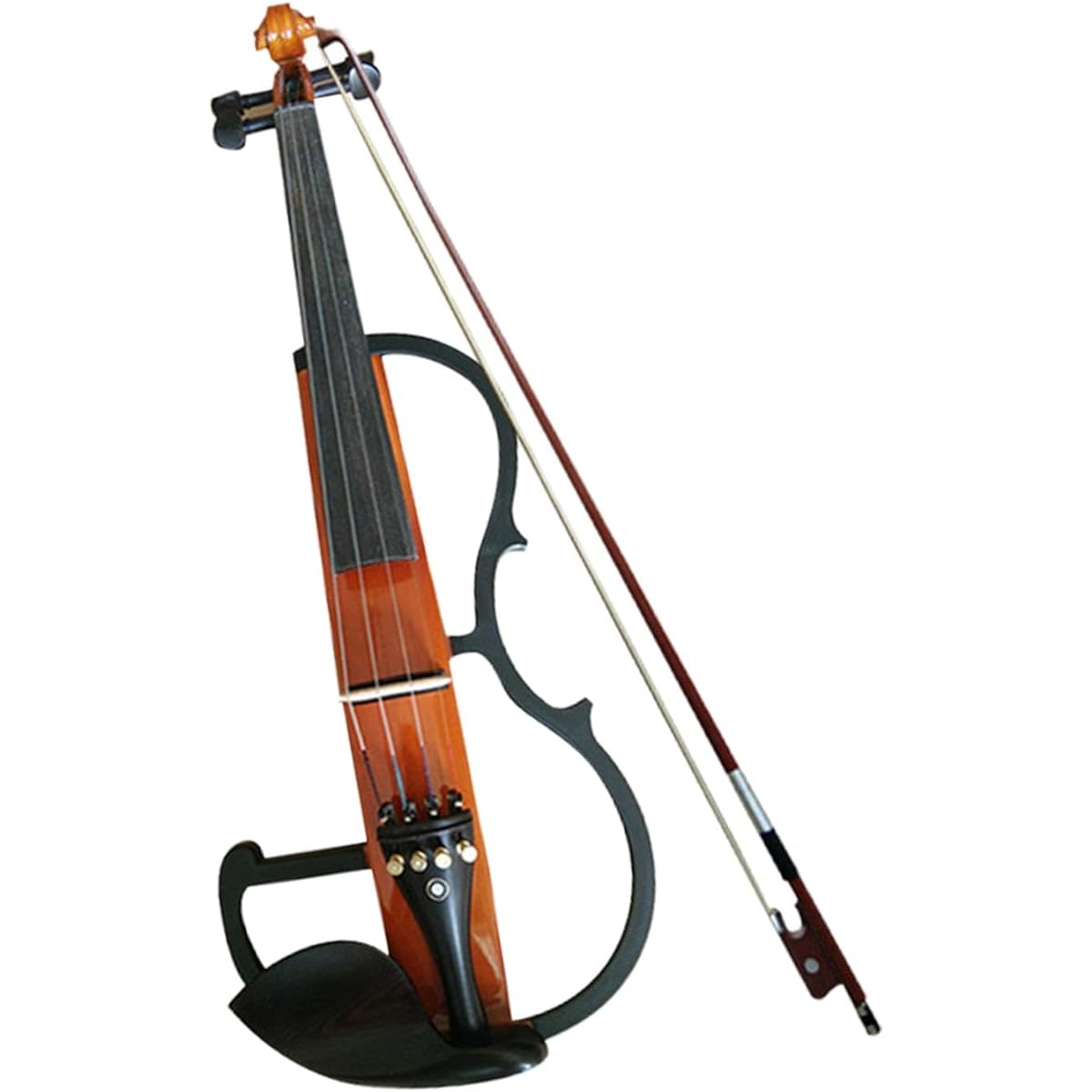Hellery Electric Violin Set, Solid Wood Silent Electric Violin with Hard Case and Accessories, Brown