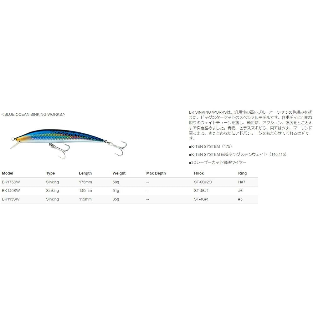 TackleHouse Minnow K-TEN Blue Ocean Sinking Works Sinking BK SW Lure