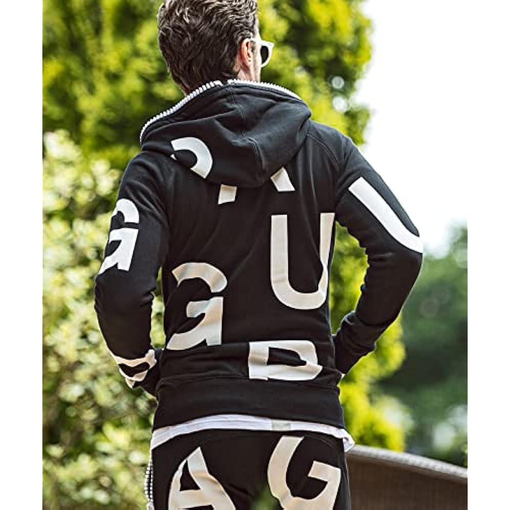 [Unopiuuunouguaretore] Big zipper random logo hoodie uso-21074