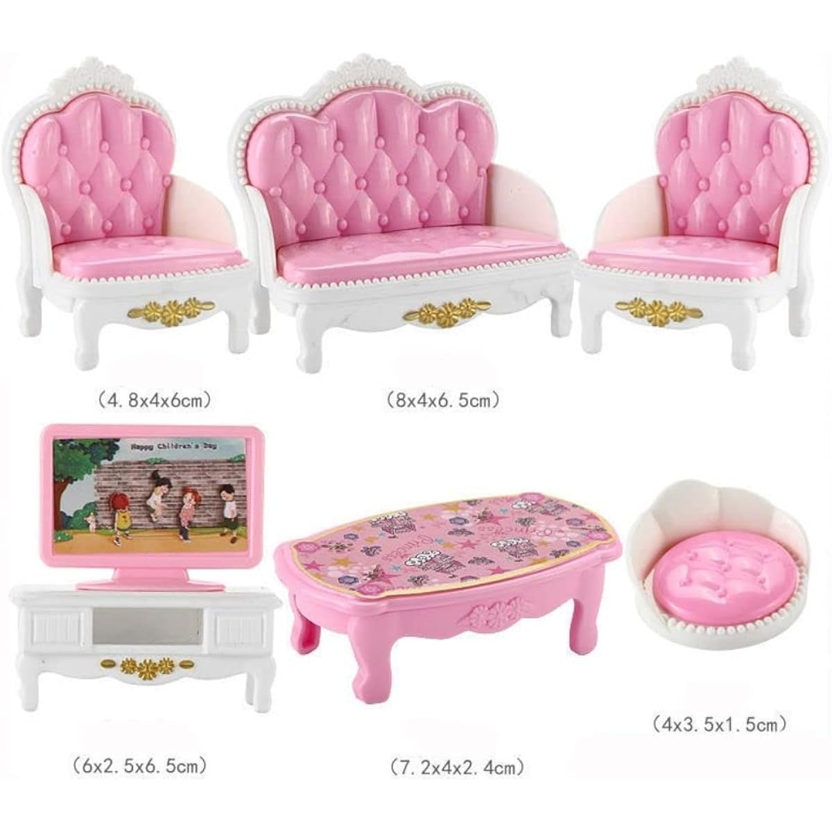 5 Pieces 1:12 Miniature Dollhouse Furniture Decoration Pink Living Room Scene Model Miniature Bed Sofa Simulation Dress Up Decoration (Living Room)