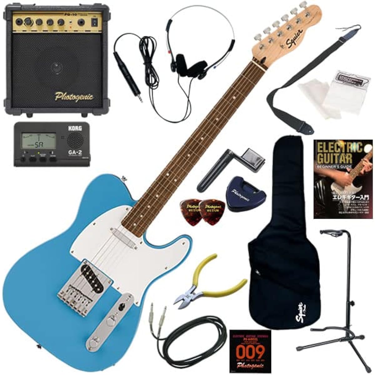 Squier Electric Guitar Beginner's Standard 15-Piece Set with 10W Amp Sonic Telecaster/CAB (California Blue)