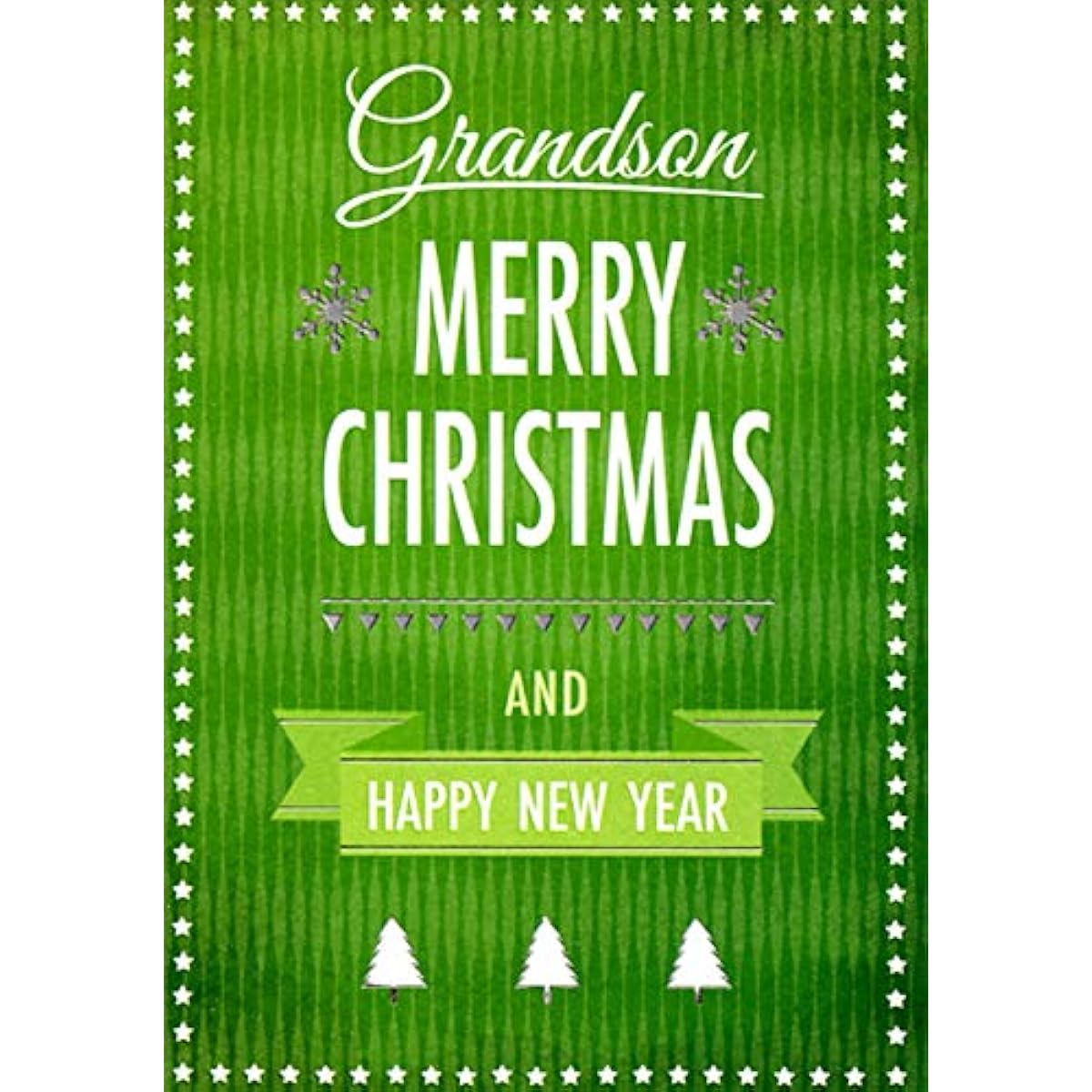 Designer Greetings Silver Snowflake Light Green with White Stars Border Grandchild Christmas Card