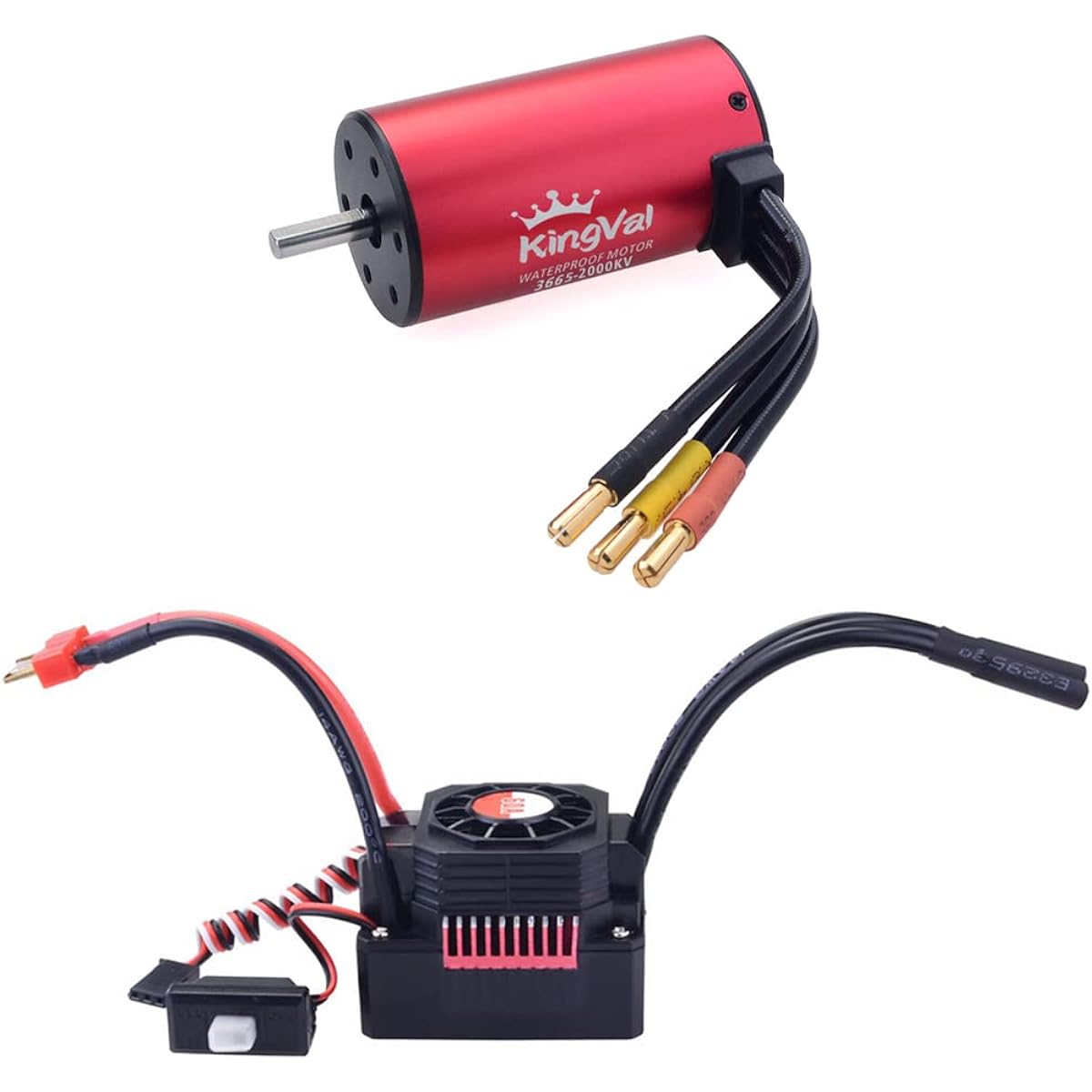 KingVal Replacement 3665 2000KV Waterproof Brushless Motor Shaft with 5mm 60A Brushless ESC for 1/10 RC Car