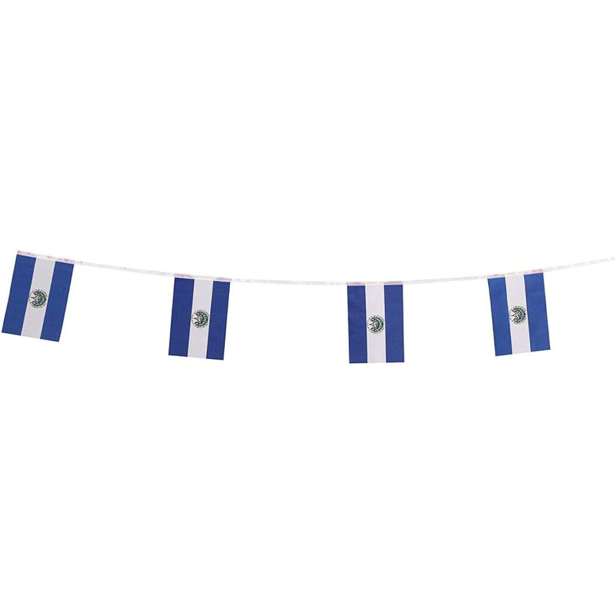 El Salvador Flags Salvadoran Small String Flag Banner Mini National Country World Flags Pennant Banners For Party Events Classroom Garden Olympics Festival Grand Opening Bar Celebration Decorations (El Salvador)