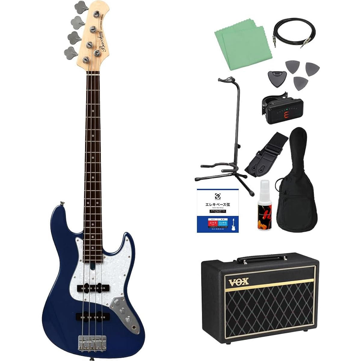Bacchus WJB-Mini DLPB Dark Lake Placid Blue Bass Beginner 12-piece Set [With VOX Amplifier] Jazz Bass Type Bacchus