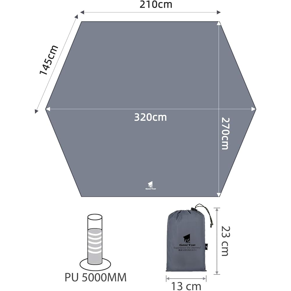 Geer Top Ground Sheet Hexagonal Tent Sheet Waterproof Lightweight Hexatarp Hexagonal Camping Mat Awning Storage Bag Included Outdoor Camping Hiking Cherry Blossom Viewing