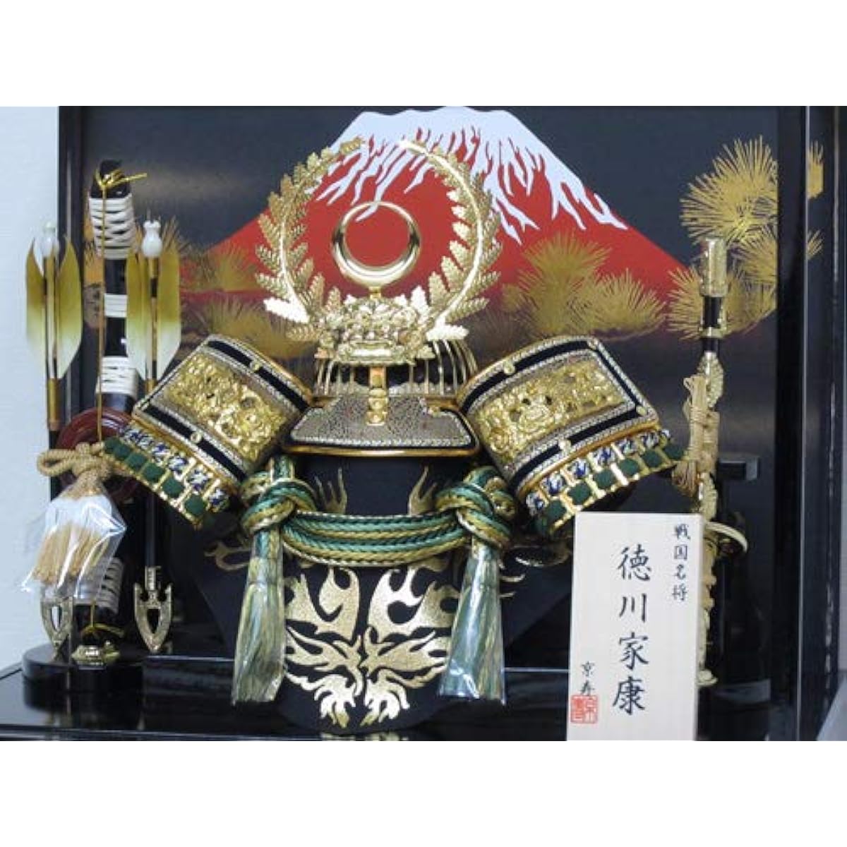 [Felt photo frame with music box] May doll, helmet decoration, 43cm width, Tokugawa green helmet case decoration, YN32831GKC, Tokugawa Ieyasu