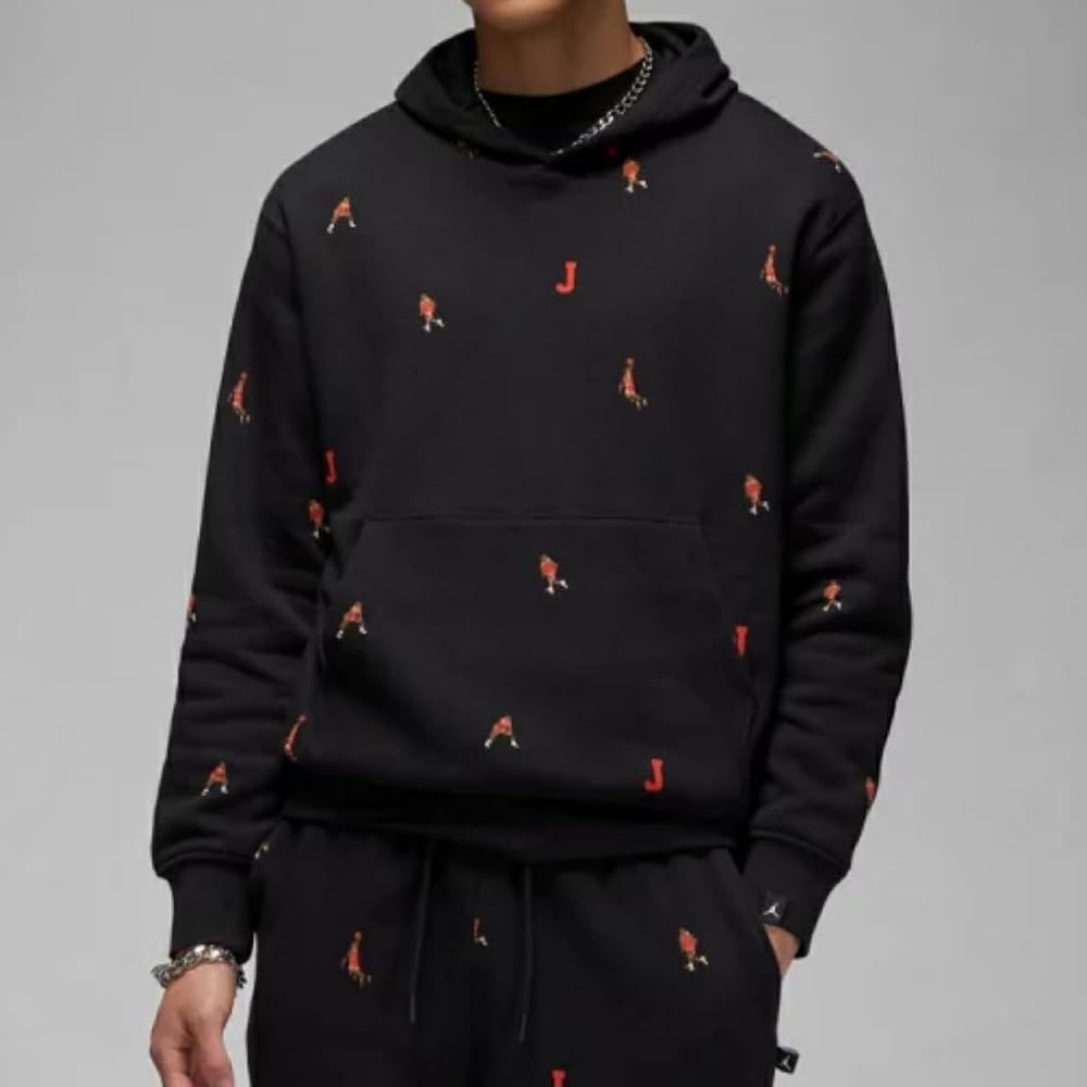 [Nike] Men's Top and Bottom Set Sweatshirt Jordan Essential Pullover Hoodie Fleece Hoodie x Sweatpants Setup Holiday Jumpman Black/Red DV9393-010/DV9391-010 Domestic Genuine Product