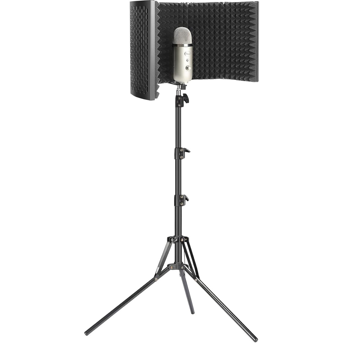 IDoon Microphone Isolation Shield with Stand [Curved Panel] Microphone Stand with Isolation Shield for Blue Yeti/Shure MV7/SM7B/ATH2020 and Other Microphones High Density Absorbent Foam Max Height 82"