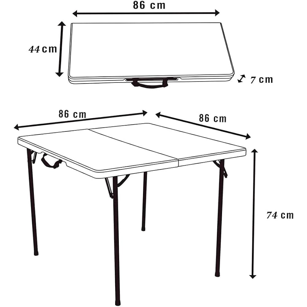 Folding table, portable table, folding table, dining table, work table, mahjong table, 2-level height adjustment, no assembly required, multi-functional, unfolded size approx.: width 86 x depth 86 x height 74/40 cm, load capacity: approx. 100 kg.