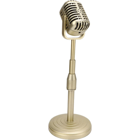 Vintage Microphone Prop Model with Adjustable Stand Old Fashioned Desktop Microphone Party Decoration Props Costume Role Play (Gold)