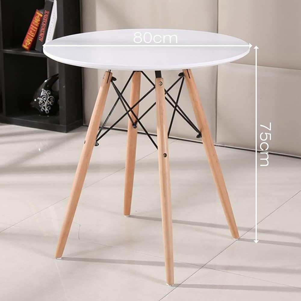 GOLDFAN Round Dining Table, Wooden Dining Table, 80cm, Kitchen Table, Wooden Top, Beach Legs, Minimal Style, For Dining, Living Room, Lounge