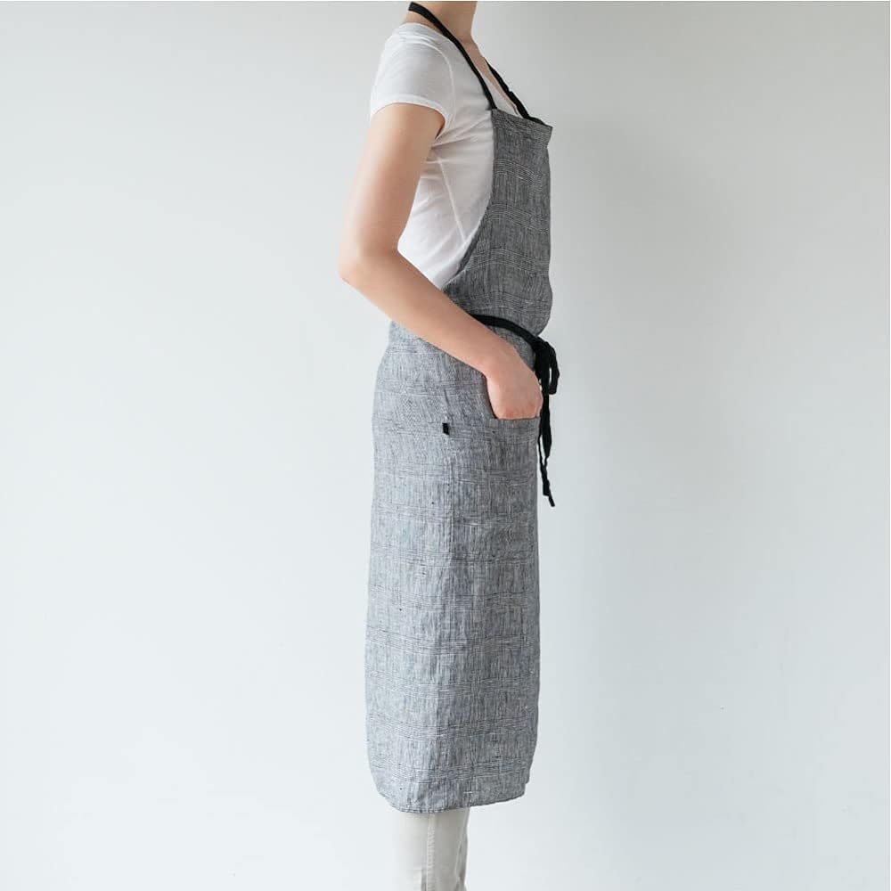 [Lino e Lina] Lino Elina Apron Full Apron Manon Manon A326 Katran Women's Men's Kitchen Plain Linen Hemp Simple Long Length Gift Present