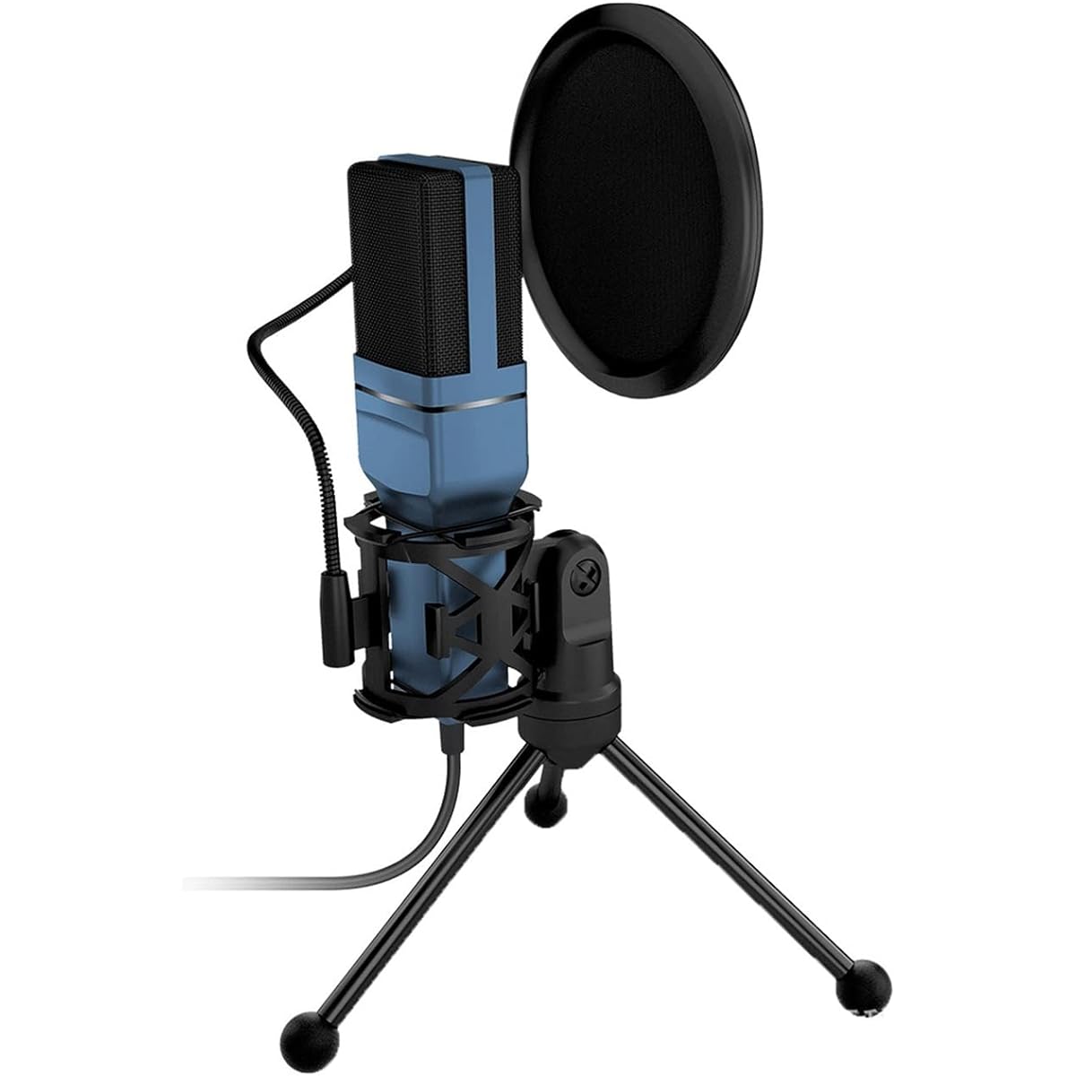 USB Condenser Microphone, Professional Studio Cardioid Microphone Kit with Windscreen and Shock Mount (Color : Black) (Blue)