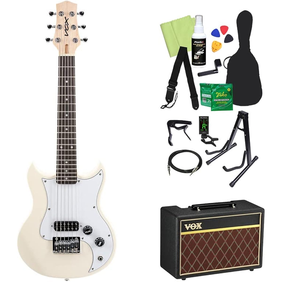 VOX SDC-1 MINI WH (White) Mini Electric Guitar Beginner 14-piece Set [With VOX Amplifier] Mini Guitar Travel Guitar Short Scale White Box