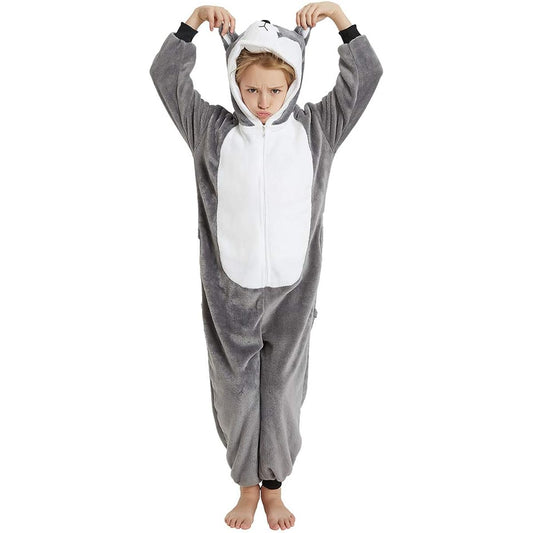 ANBOTA Kids Dog Costume Onesie Halloween Boys Girls Husky Puppy Cosplay Fleece One Piece Pajamas Zipper Closure
