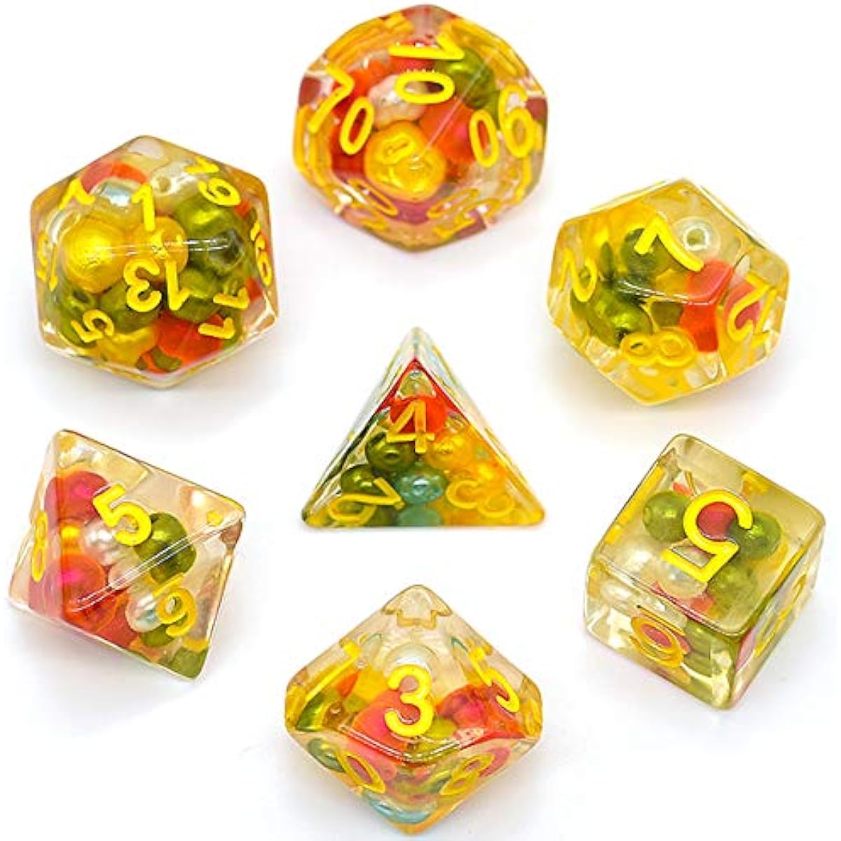 Dungeon Craft Yellow Spherical Dice Set of 7 - Perfect for Role Playing