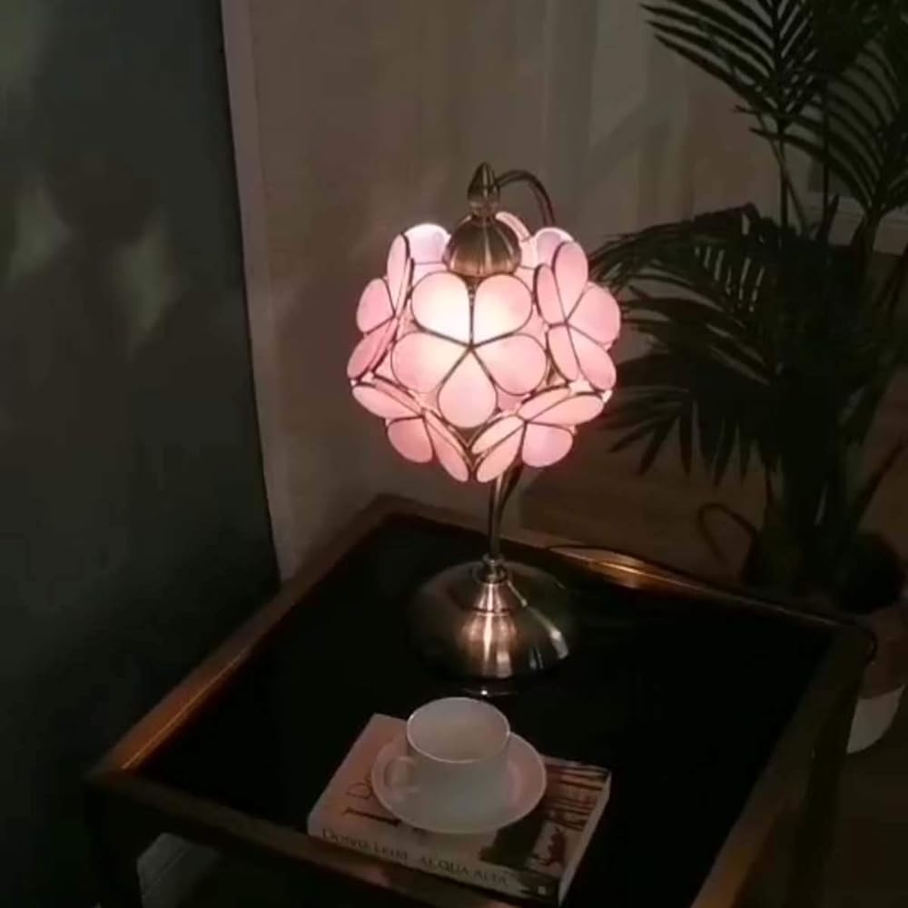 Stained Glass Table Lamp Table Light Stand Lamp Stand Light Antique Retro Stylish Tiffany Stained Lamp Living Room Bedroom Scandinavian Bedside Mother's Day Birthday Wedding Gift Bed Light Present Tabletop Vintage Lamp Stand Lighting Cherry Blossom LED C
