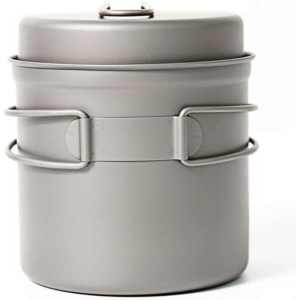 TOAKS Titanium Pot Titanium Camping Cookware Pot + Frying Pan Cooker Set Lightweight with Lid Folding Handle Storage Bag Included 1100ml/1300ml/1350ml/1600ml Outdoor/Camping/Barbecue/Climbing (CKW-1100)