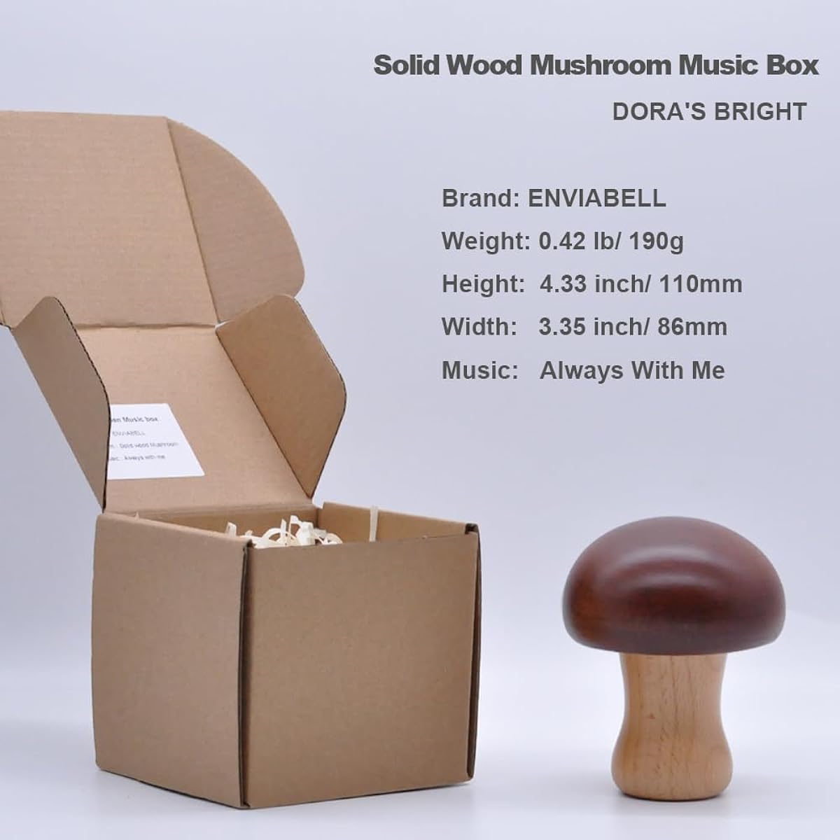 ENVIABELL Music Box, Solid Wood Music Box, Clockwork Music Box, Mushroom Shape, Plays a Beautiful and Peaceful Melody as a Birthday Gift for Girls (Brown)