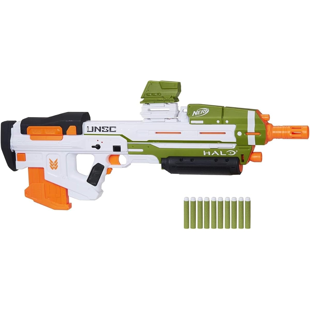 NERF Halo MA40 Motorized Dart Blaster -- Includes Removable 10-Dart Clip, 10 Official Elite Darts, and Attachable Rail Riser