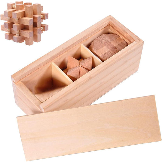 3D Wooden Brain Puzzle Mind/IQ/Logic Test/Handheld Deconstruction Game for Teens/Adults with Storage Box