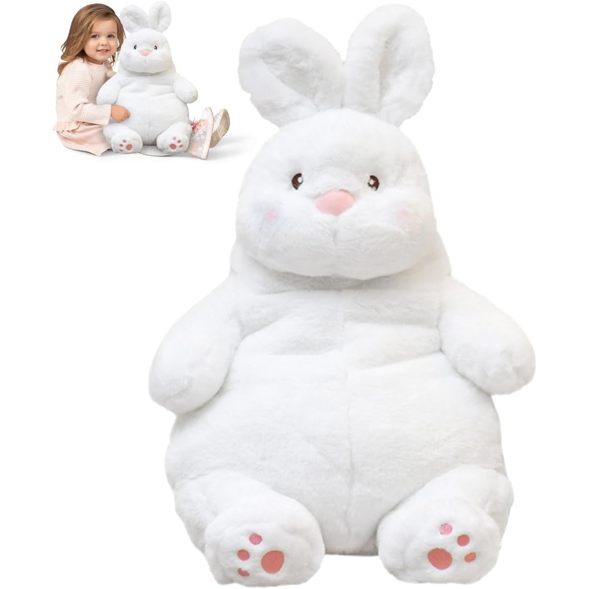 MILEGI Bunny Plush Toy, Large, White, Soft (D)