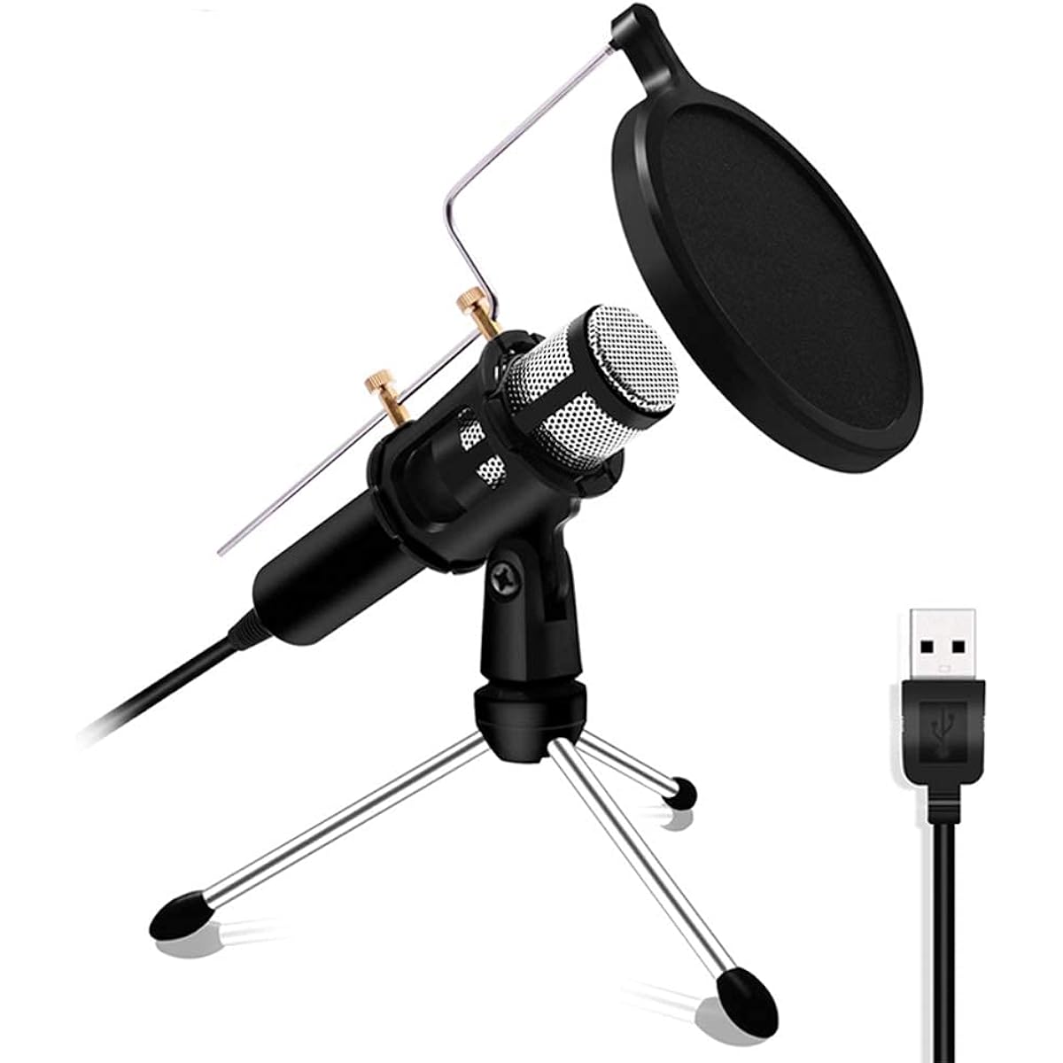 Professional Microphone Condenser for Computer Laptop PC USB Plug Stand Studio Podcasting Recording Karaoke Mic