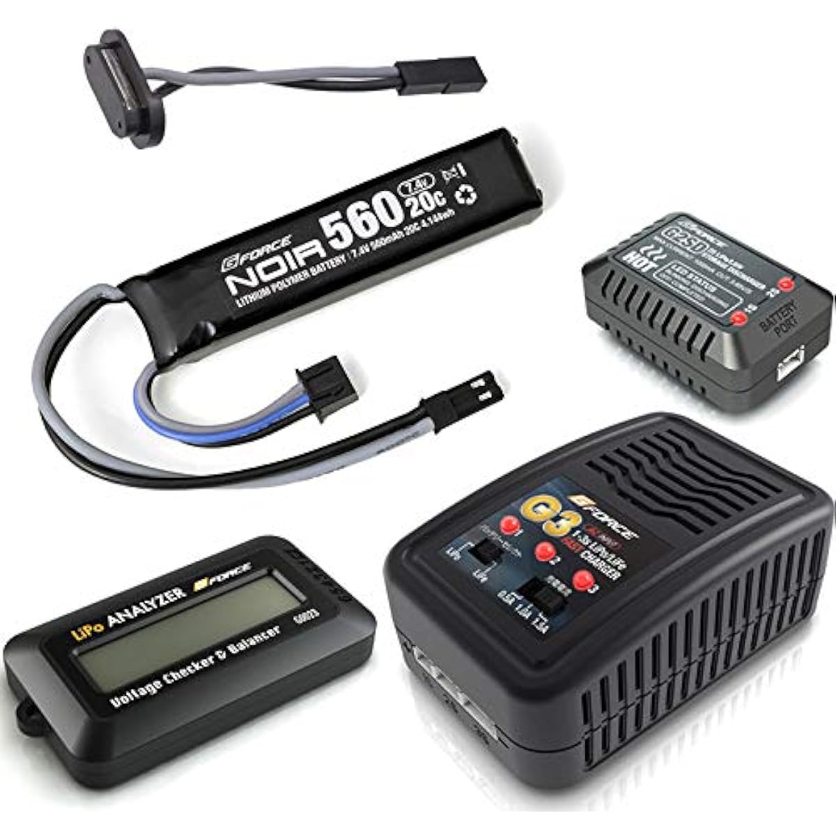 G FORCE Noir LiPo 7.4V 560mAh Electric handgun LiPo battery set of 5
