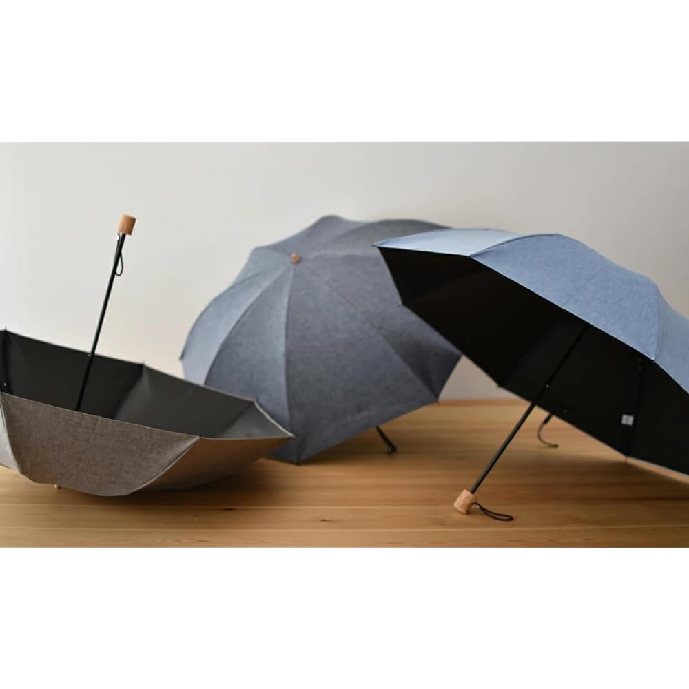 Made in Japan, Men's Folding Umbrella for Both Sunny and Rainy Days, Class 1 Shading, 2 Tier Folding, 55cm, 8 Ribs, Shading Rate Over 99.99%, Komiya Shoten Chambray Shade
